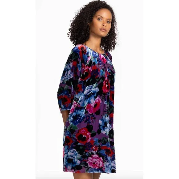 JADE Johnny Was $550 Hollis Mini Velvet Floral Dress Size Small